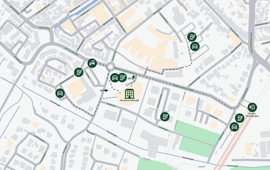 De aanlooproutes richting het gemeentehuis