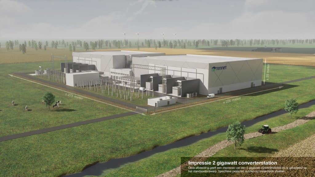 In bovenstaande afbeelding ziet u een impressie van een 2 gigawatt converterstation. Bron: TenneT.